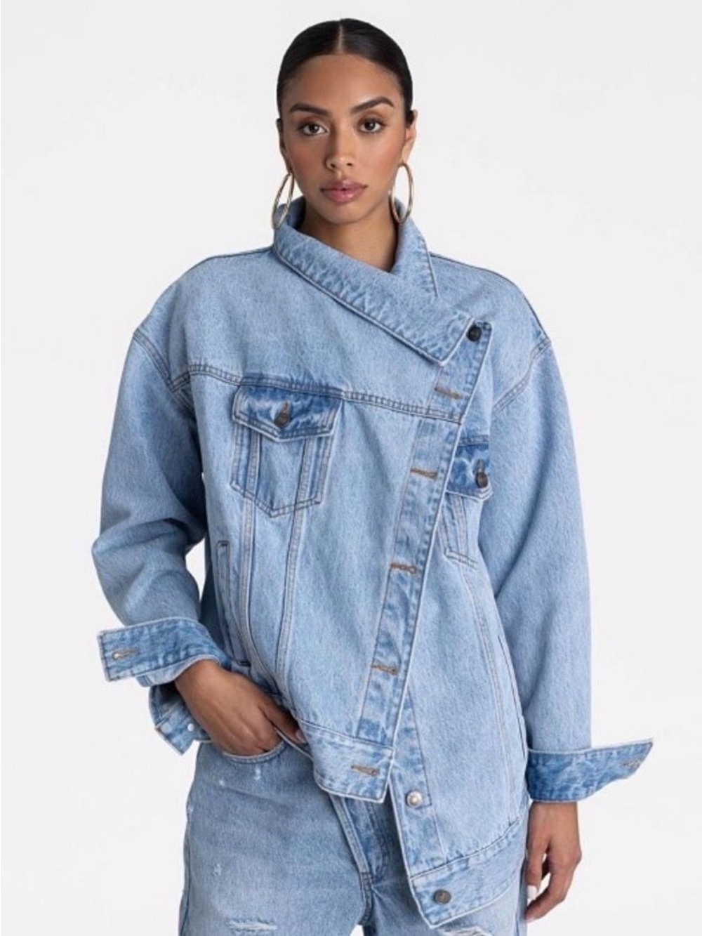 Light Blue Asymmetrical Oversized Denim Jacket